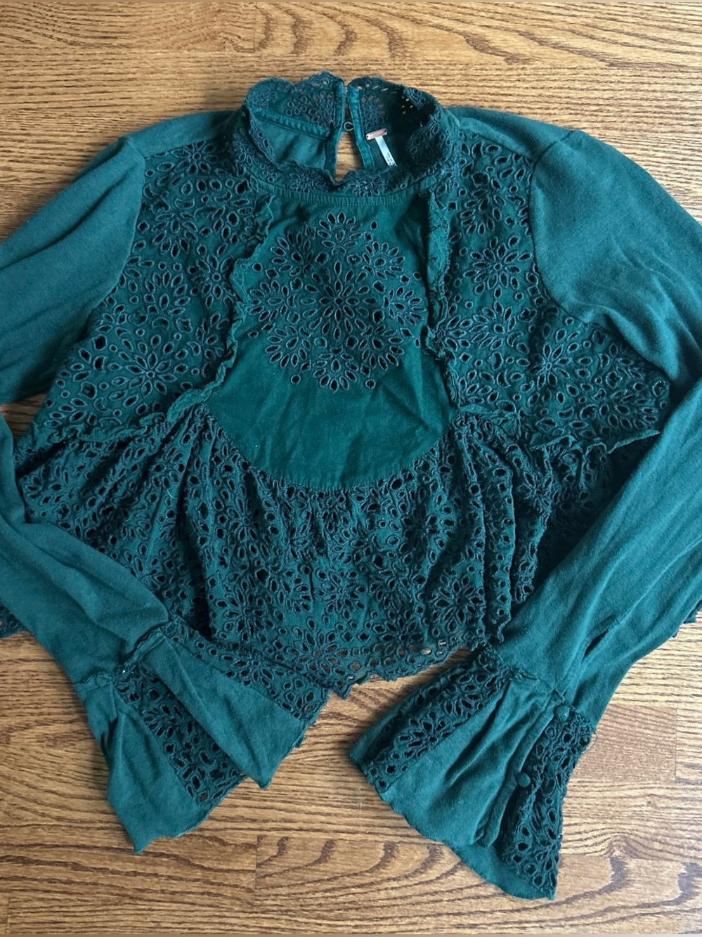 Free people green eyelet long sleeve